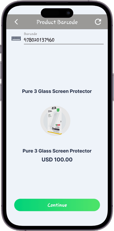 instaProtek Product Registration showing barcode validation