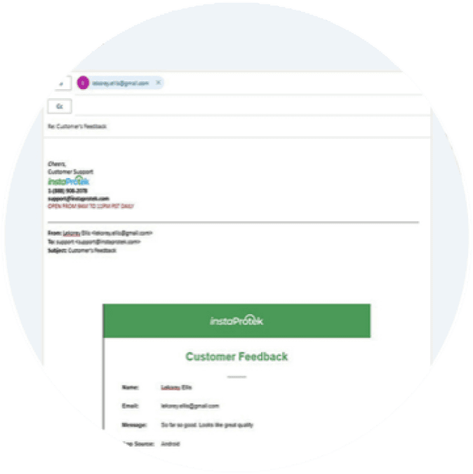 instaProtek customer support showcasing email support