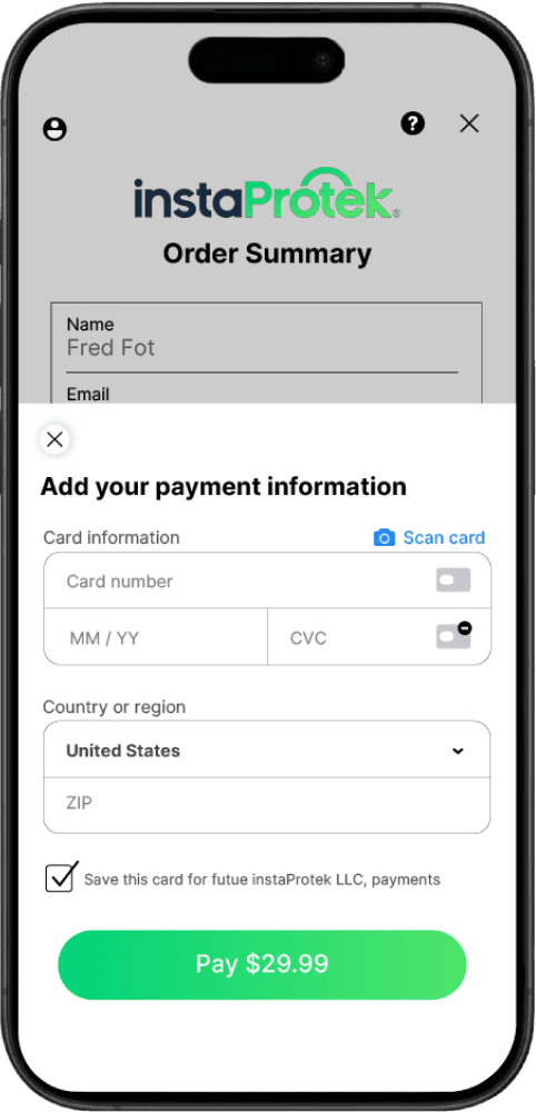 instaProtek In-App Marketplace showing how to pay via the app